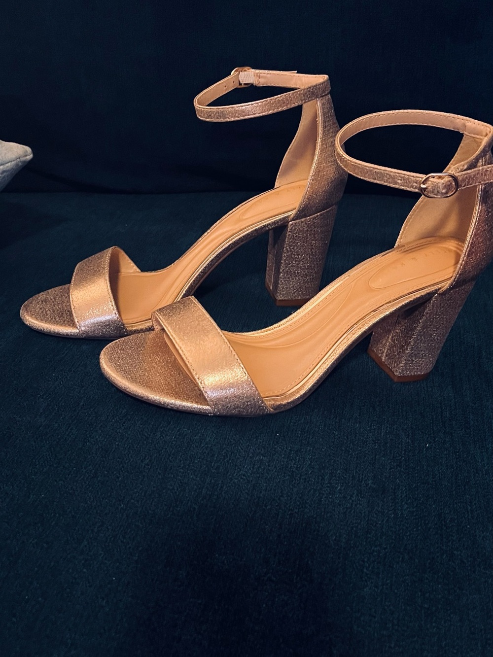 Kelly & Katie Metallic Gold Ankle-Strap Block Heels